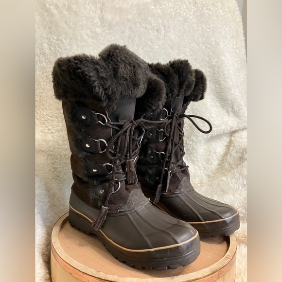 Khombu  Waterproof Winter Snow Boots Mid Calf Brown Lace-Up Size 11 - Picture 2 of 11